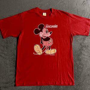 ★送料込み USA製 VELVA SHEEN 80's DISNEY Mickey Mouse T-SHIRTS ウィスコンシン ミッキーマウス オリジナル ひび割プリント Tシャツ L★