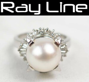 Pt900 platinum 900 pearl approximately 10.2mm diamond 0.53ct ring 12 number used s01