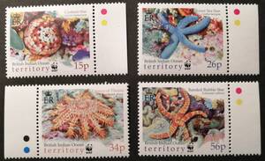 英領インド洋 ヒトデ(WWF)(4種) MNH 