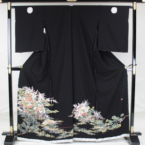 Art hand Auction [Yy]★Maßgeschneiderter schwarzer formeller Kimono, handbemalte Yuzen-Puppe, Künstlerarbeit mit Signatur AC0294, Mode, Damen-Kimono, Kimono, Tomesode