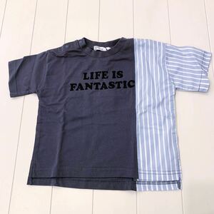 【新品未使用】cloudy fine later クラウディファインレター 80㎝ Tシャツ チャコールグレー グレー 半袖 切替 異素材 英字 ストライプ