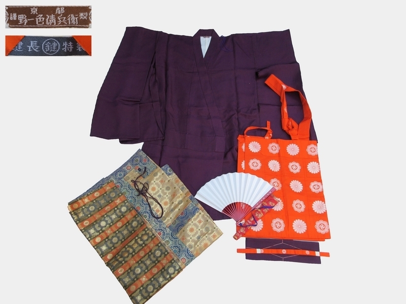 ■ 袈裟[七条 九条袈裟]法衣 衲衣 扇子まとめて 4点■ 僧侶仏教仏具法衣 袈