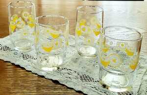 レトロレモン レトロポップ レモン柄 グラス タンブラー スタッキング 4個セット 新品　　