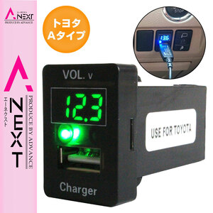 【トヨタA】 ノアハイブリッド H26.2～現在 LED発光：グリーン 電圧計表示 USBポート 充電 12V 2.1A 増設 パネル USBスイッチホールカバー