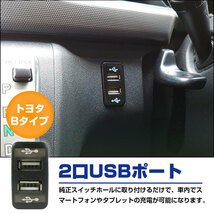 【トヨタB】 ラウム NCZ20系 H15.5～H23.10 LED/レッド 2口 USBポート 充電 12V 2.1A 増設 パネル USBスイッチホールカバー 電源_画像2