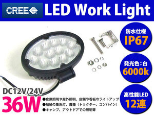 CREE社製 高品質 LEDワークライト 12v/24v 36w デッキライト 作業灯 6000k ホワイト発光 防水 オフロードランプ SUV ルーフランプ