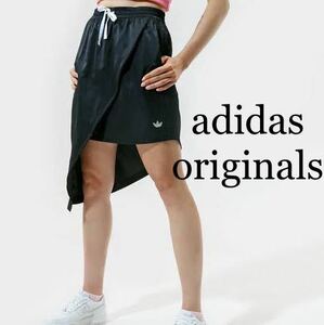 【M】新品 adidas アディダスオリジナルス ミニスカート 黒 ウーブン アシンメトリー スカート トレフォイル スポーツミックス