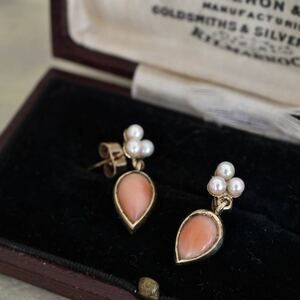  Britain Vintage K9 Akoya pearl . natural pink ... earrings so-ting memory attaching 