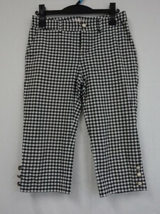  lady's iMAGE Image check pattern stretch 7 minute height pants size 64 black × white 