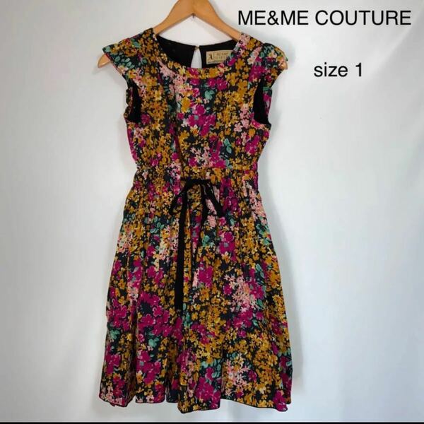 【美品】ME&ME COUTUREワンピース　花柄　黒リボン