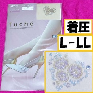 匿名★同梱歓迎【Z】★新品 tuche フラワリーハート ストッキング パンスト L-LL 日本製 GUNZE ベージュ