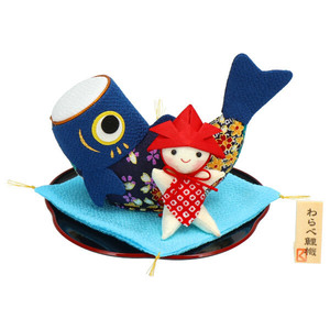 ちりめんあそび　丸盆 わらべ鯉幟　五月人形飾り　端午の節句卓上飾り　日本製