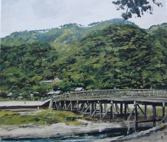 Junkichi Mukai, [At Togetsukyo Bridge (Saga, Ukyo Ward, Kyoto City, Kyoto Prefecture)], From a rare framed art book, Beauty products, Brand new with frame, postage included, Japanese painter, painting, oil painting, Nature, Landscape painting