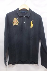 POLO Ralph Lauren polo-shirt with long sleeves big po knee tag attaching unused beautiful goods size 7f black black tops lady's 
