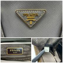 1円〜 PRADA プラダ ガレリア ビジネスバッグ サフィアーノレザー グレージュ 三角プレート ハンドバッグ 三角ロゴ チャーム 白タグ NTJ_画像10