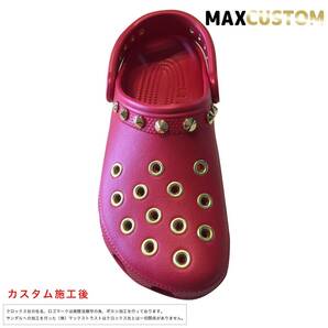 クロックス crocs パンク 純金メッキ カスタム 22cm-29cm 赤 新品 ペッパーレッド クラシック ケイマン ジビッツ classic custom MAXCUSTOMの画像4