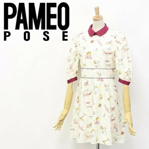 ◆PAMEO POSE/パメオ ポーズ 総柄 衿切替 バルーンスリーブ コットン フレア ワンピース