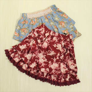 ◆axes femme アクシーズファム 花柄 刺繍 裾フリルレース ひざ丈 キュロットパンツ スカート 2点セット SIZE:M レディース [S105047]