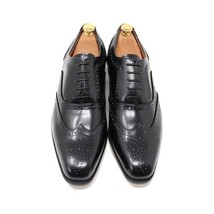 ハンドメイド メンズ 25cm 本革 スクエアトゥ ウィングチップ ビジネスシューズ マッケイ製法 靴 紳士靴 ブラック 3002_画像3