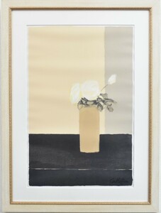 ベルナール・カトラン　　　リトポスター　　「黒いテーブルの上の白い花」　　　【正光画廊】