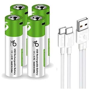 SMARTOOOLS単3形USB充電式リチウム電池1.5V定出力2600mWhAAセル（USB Cケーブル付き）1.5H急速充電電池 (単3形充電池 x 4個)