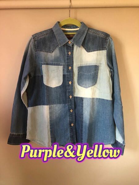 ☆美品☆Purple&Yellow/パープルアンドイエロー☆パッチワークデニムシャツ