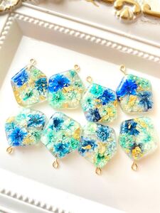 No.101 ハンドメイドパーツ レジンパーツ ブルー系 イヤリング ピアス 押し花 春夏アクセサリー