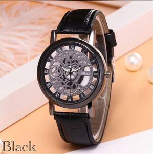 腕時計　ギリシャ文字 アナログ メンズ クォーツ 時計 高品質 レザー ブラックフレーム ファッション時計 オシャレ ウォッチ ブラック