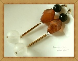 * black × marble Brown × clear color *MIX deformation beads. large .. long earrings *156