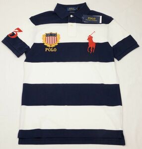 *POLO Ralph Lauren рубашка-поло с коротким рукавом ( темно-синий белый окантовка, красный большой po колено,US-S(JP-M)) новый товар 