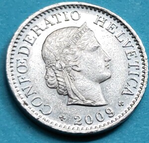 スイス連邦　2009年　リベルタス(ローマの女神)　10ラッペン銅ニッケル貨 19,15mm ♪送63円～ 