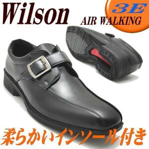 黒「25.5cm」Wilson(ウイルソン）/モンクストラップ ビジネスシューズ/お買い得/超軽量/紐靴/レース//No73