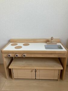 未使用に近い pap&mam パプマム ままごとキッチン&デスク A800タイプ 日本製 キッズデスク おままごとキッチン 木製キッチン 木のおもちゃ