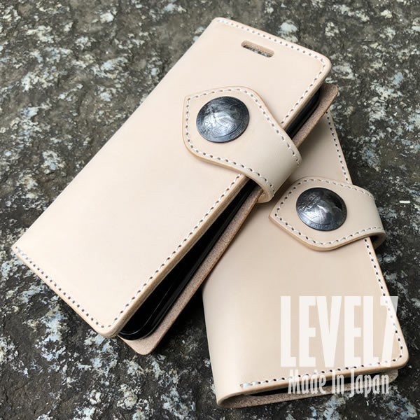LEVEL7 Compatible con varios iPhone, funda para iPhone estilo cuaderno, piel genuina, natural, concho, hecho a mano, hecho en Japón [hecho a pedido], accesorios, Fundas iPhone, Para iPhone SE (segunda generación)/8/7