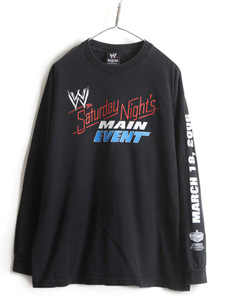00s 大きいサイズ XL ■ WWE オフィシャル レッスルマニア プリント 長袖 Tシャツ ( メンズ ) 古着 黒 ロンT WWF プロレス 当時物 00年代