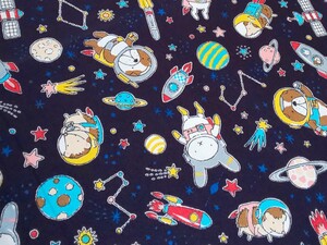 *KOKKA・コットン・オックス生地・アニマル宇宙飛行士柄・生地幅×50㎝