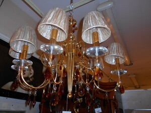  antique style Brown crystal white shade gilding Gold color mine timbering chandelier 8 light Brown crystal chandelier 8 light 