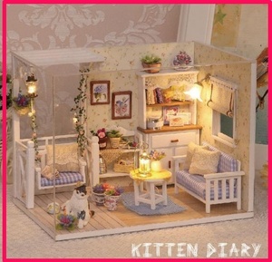 ◆最安値～◆ マイルームドールハウス ミニチュアハウス DIY 手作りキット ソファ 猫 タンス olu