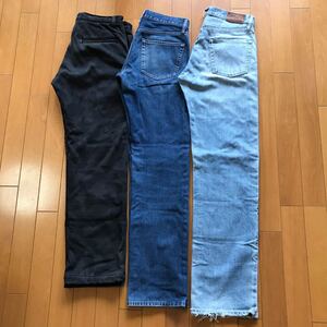 メンズ パンツ 3本セット デニム ユニクロ 29inch 73cm 水色・青/暖パン しまむら 83cm 黒迷彩柄
