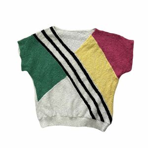 【1980s】ユーロビンテージ　デザイン　半袖ニット　ノースリーブ　古着　セーター　Tシャツ　サマーニット