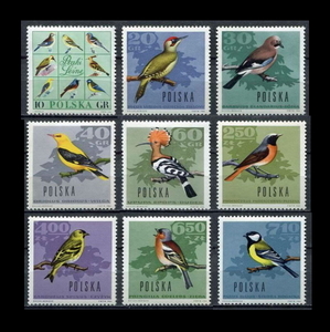 ■ポーランド切手　1966年　鳥類　9種完