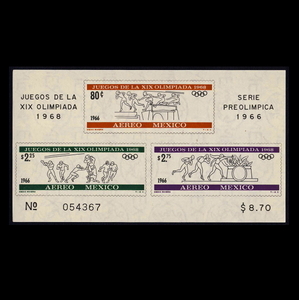 ■メキシコ切手　1968年　メキシコ五輪 / オリンピック　3種シート　無目打