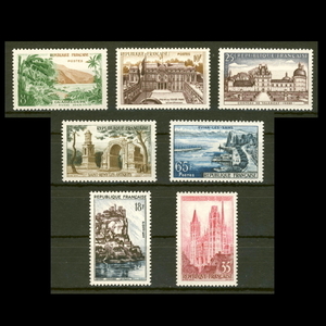 # France stamp 1957 year townscape 7 kind .