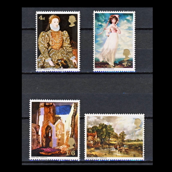 ■Британские марки 1968 года с британскими картинами, 4 типа в сборе., античный, коллекция, печать, Открытка, Европа