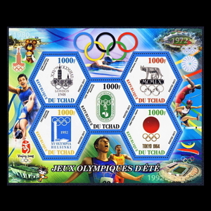 ■チャド切手　2015年　東京五輪 / オリンピックロゴ　5種シート