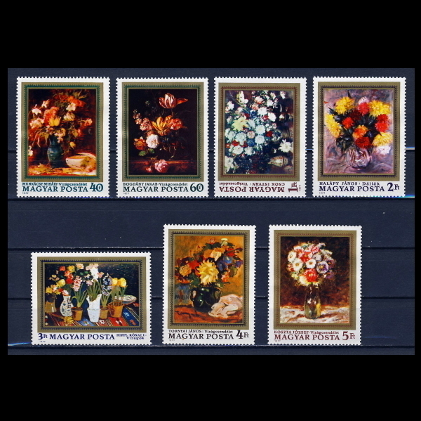 ■Sello Húngaro 1977 Pinturas / Flores 7 tipos completos, antiguo, recopilación, estampilla, Tarjeta postal, Europa