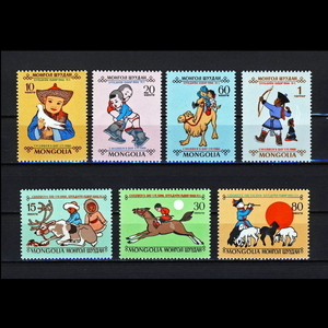■モンゴル切手　1966年　国際子どもの日　7種完