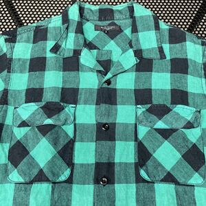 ユナイテッドアローズ unitedarrows 麻100% 半袖 チェックシャツ Mサイズ グリーン ブラック 黒 緑半袖シャツ