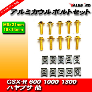 アルミカウルボルトセット 10個セット M6x21mm 汎用 HONDA YAMAHA SUZUKI KAWASAKI 金 ゴールド GOLD