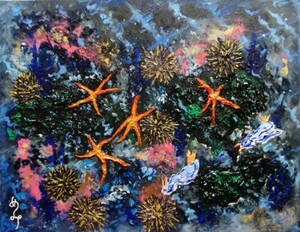 Art hand Auction ≪Komikyo≫, Memi Sato, Hitode and the Sea Friends, oil painting, F6 No.:40, 9×31, 8cm, One-of-a-kind oil painting, Brand new high quality oil painting with frame, Hand-signed and guaranteed authenticity, painting, oil painting, Nature, Landscape painting